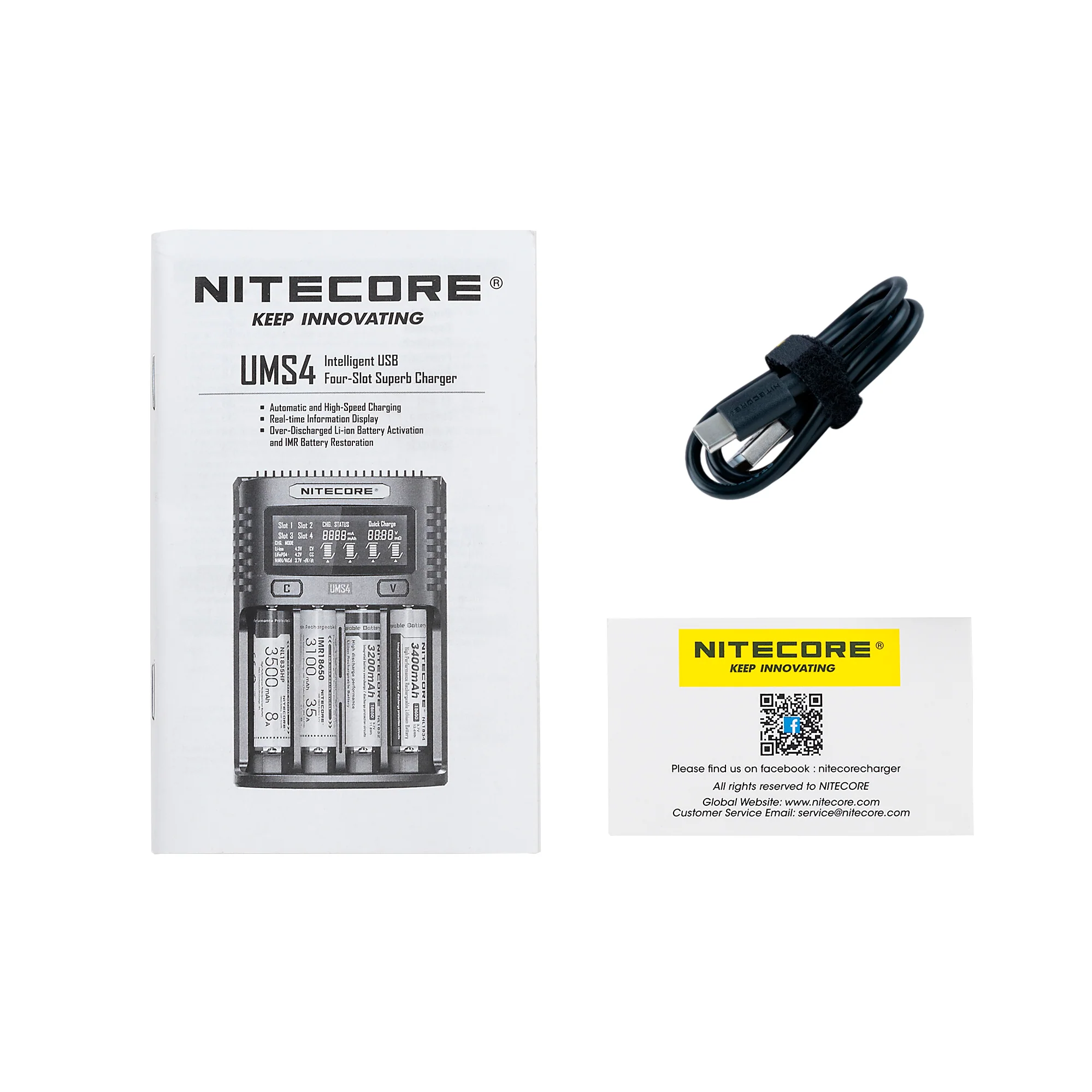 Nitecore UMS4 USB Four-Slot USB Fast Charger, for 18650, 21700 Batteries - Image 3